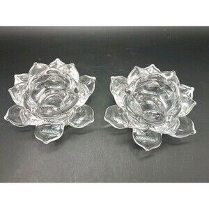 Vtg shannon crystal candle holders Set Of 2 Tea light Lotus Flower